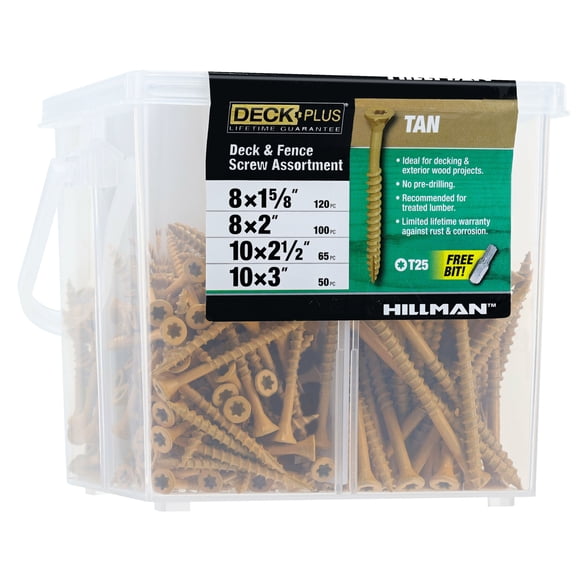 Deck Plus Wood and Deck Exterior Screws, Steel, Epoxy Finish, Tan, Various Sizes, 335 pack