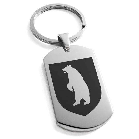 Tioneer Tioneer Stainless Steel Bear Ferocity Coat of Arms Shield Engraved Dog Tag Keychain Keyring