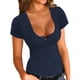 thumbnail image 3 of Top de medio botón para mujer, suave, agradable a la piel, transpirable, manga corta, tops casuales para diario, 3 of 6