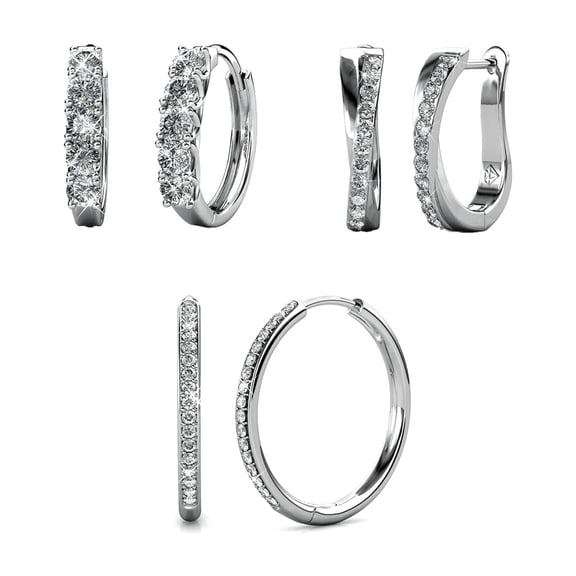Cate & Chloe Pack of 3 - Bianca, Bethany & Amaya 18k White Gold Plated Earrings with Swarovski Crystals for Women