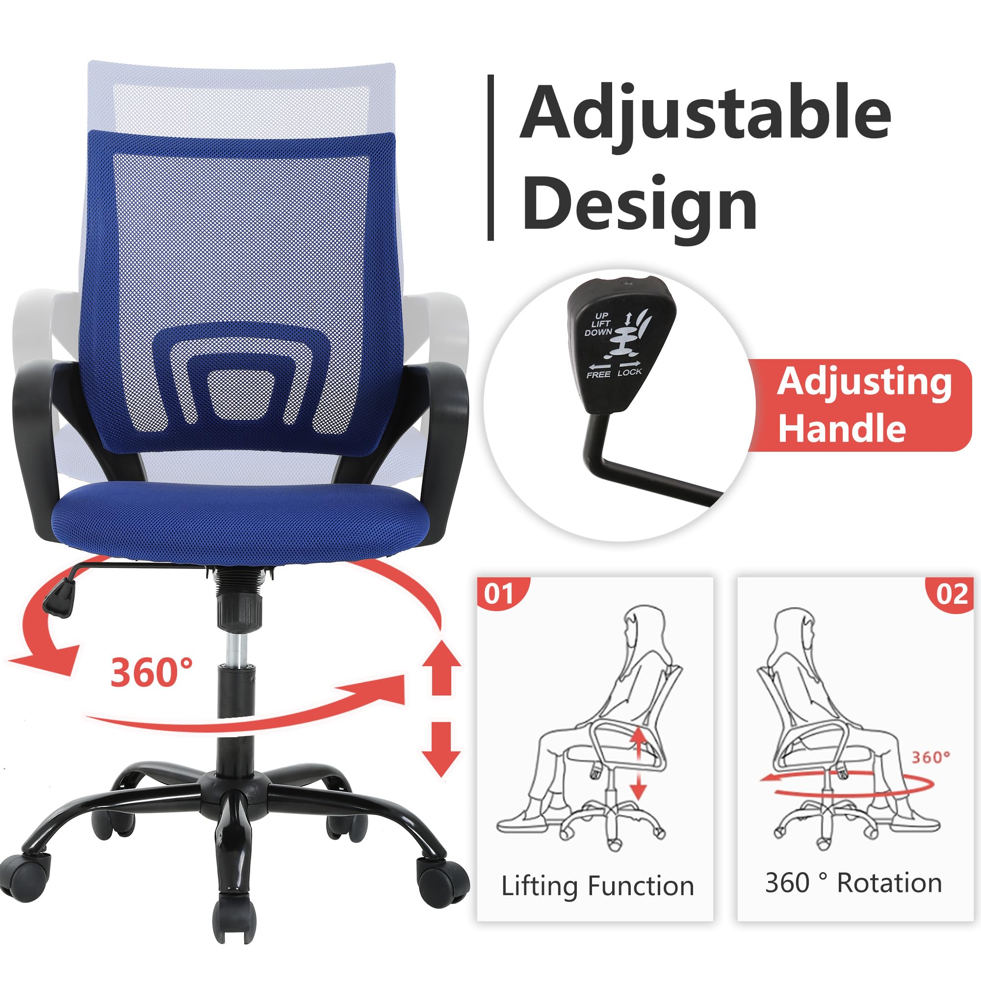 PayLessHere Ergonomic Chair , Adjustable Home Office Chair , Lumbar Support ,Swivel Rolling , Blue