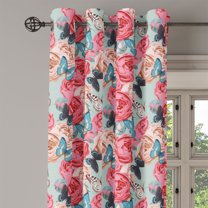 Ambesonne Colorful Grommet Curtain Single Panel, Peony Rose Butterflies, 50"x60", Multicolor