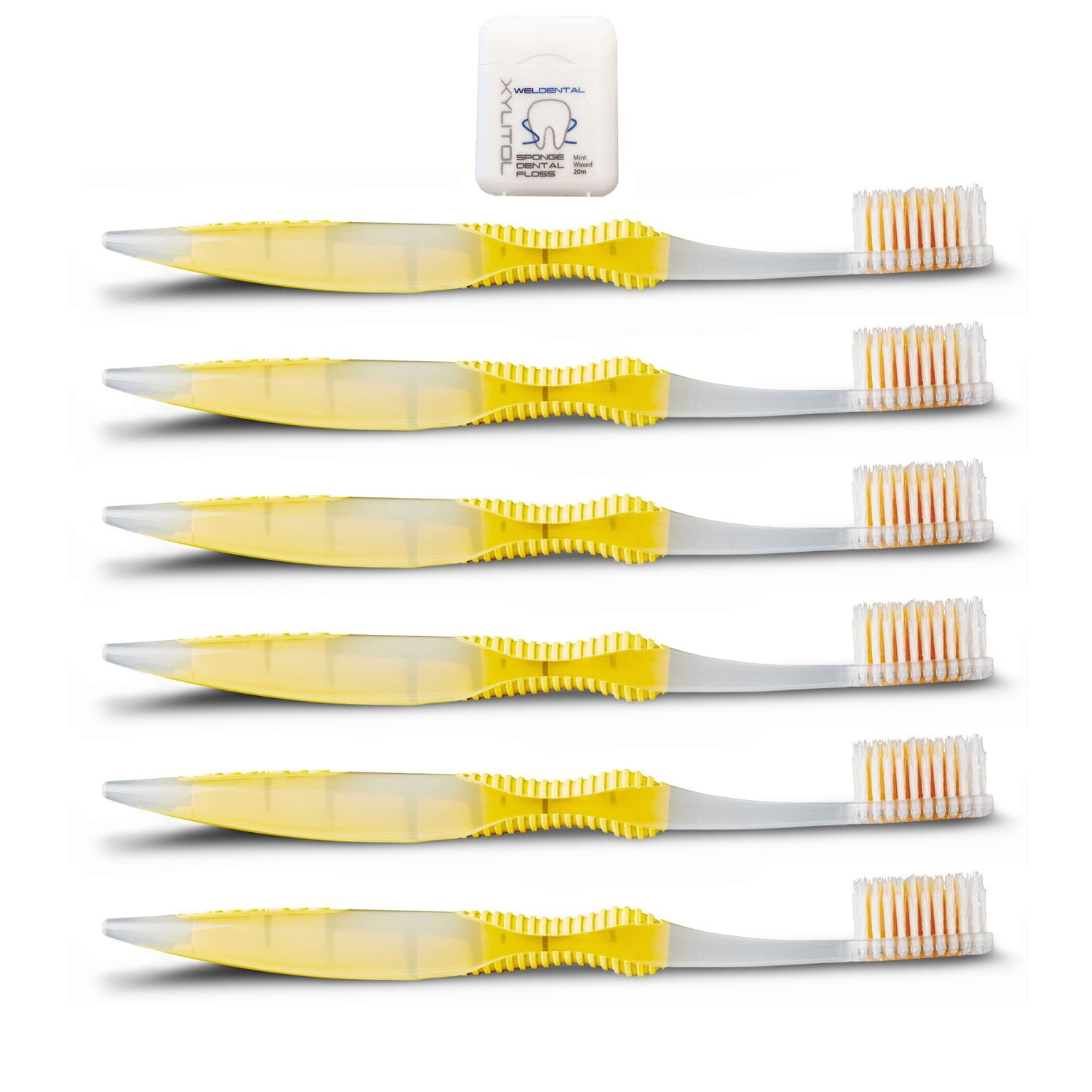 Sofresh Toothbrush Adult Soft Bristles, 6 Yellow with Weldental Xylitol