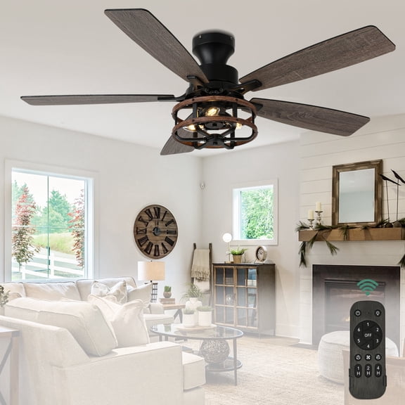Cusp Barn 52 inch Black Farmhouse Flush Mount Ceiling Fan with Lights and Remote, 6 Speeds Low Profile Ceiling Fan
