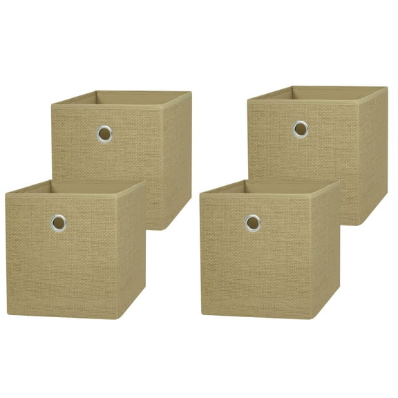 Mainstays Collapsible Fabric Cube Storage Bins (10.5" x 10.5"), Natural Textured, 4 Pack