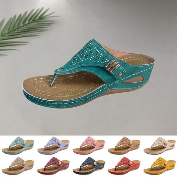 YOUYEDIAN Orthopedic Casual Sandals for Women Arch Support Flat Wedge Sandals Wide Slip on Non Slip Orthopedic Slippers Beach Vacation 2026 Foam Shoes
