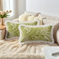 thumbnail image 2 of Unique Bargains Set of 2 Leaf Print Pillow Covers with Ruffled Trim Dark Khaki 20" x 12", 2 of 7