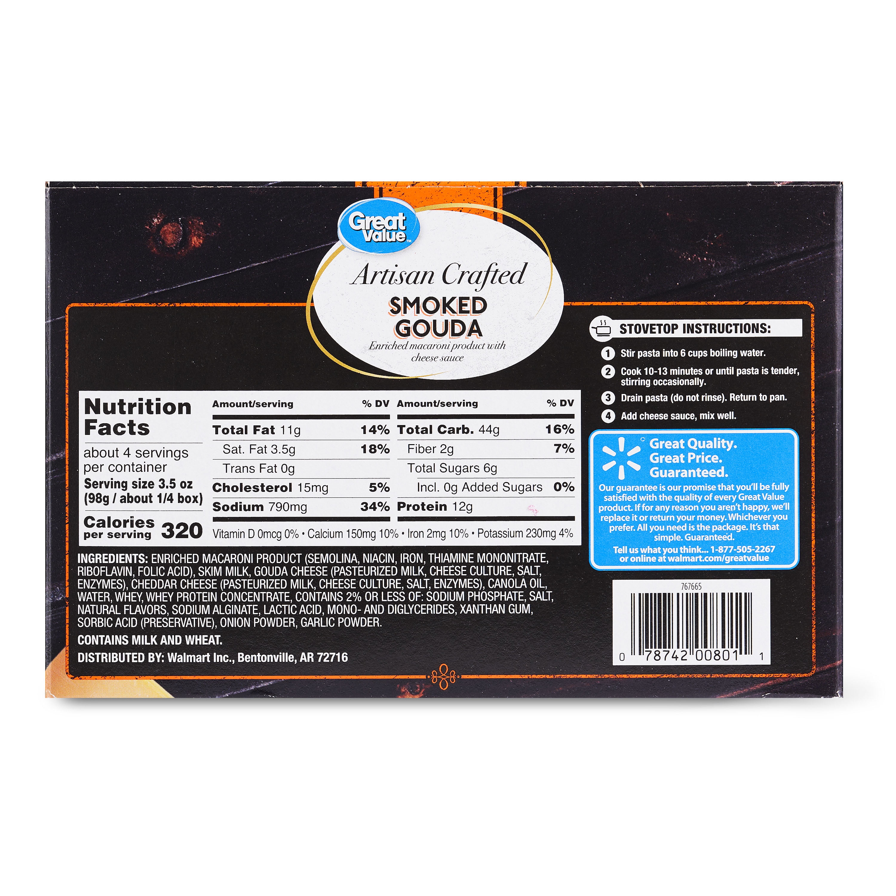 (2 pack) Great Value Artisan Crafted Macaroni and Cheese, Smoked Gouda, 12 oz (Shelf Stable)