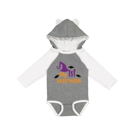 Inktastic My First Halloween Witch Hat Bats - Purple Black Boys or Girls Long Sleeve Baby Bodysuit