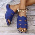 thumbnail image 4 of Womens Orthopedic Sandals Boho Hollow out Open Toe Slides with Arch Support Comfy Slip on Low Wedge Slip on Beach Shoes Casual Slippers Blue Size 9.5, 4 of 7