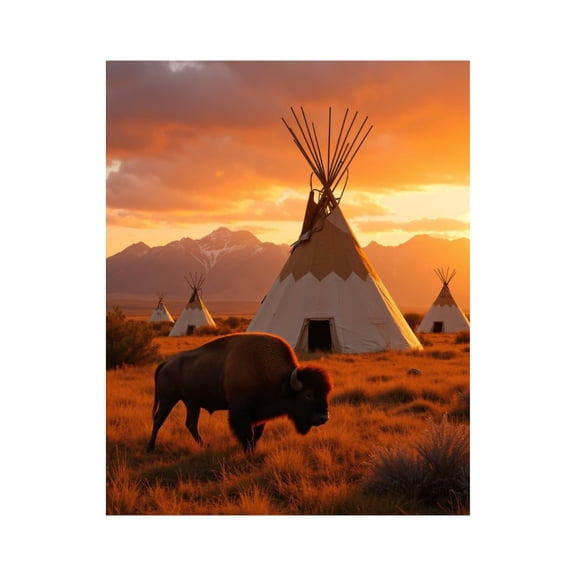 Paint By Numbers Kit for Adults Beginner - DIY Bison Plains Sunset Teepees Mountains Canvas Painting Kits for Adults, Frameless Paint By Number for Adults for Home Wall Decor 16x20 Inch