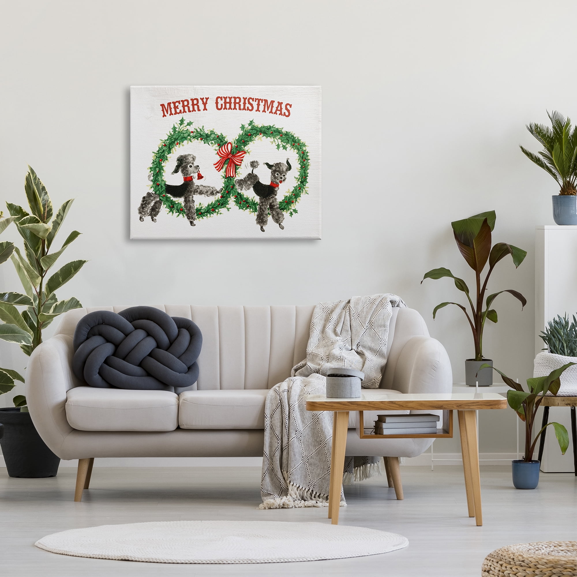 Stupell Industries Vintage Merry Christmas Saying Festive Wreaths Toy Poodles Animals & Insects Painting Gallery Wrapped Canvas Print Wall Art, 30 x 40