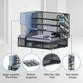 thumbnail image 2 of INTIGE Desk Organizer with File Holder, 5-Tier Mesh Paper Letter Tray Organizer with Pen Holder and Drawer, Desktop Organizer and Storage with 3 Tilted File Sorter, Black, 2 of 7
