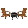 thumbnail image 2 of BizChair 3 Piece Teak Poly Resin Wood Adirondack Chair Set with Fire Pit - Star and Moon Fire Pit with Mesh Cover, 2 of 11