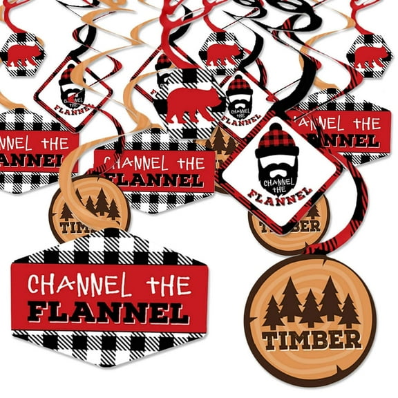 Big Dot of Happiness Lumberjack - Channel the Flannel - Buffalo Plaid Party Hanging Decor - Party Decoration Swirls - Set of 40