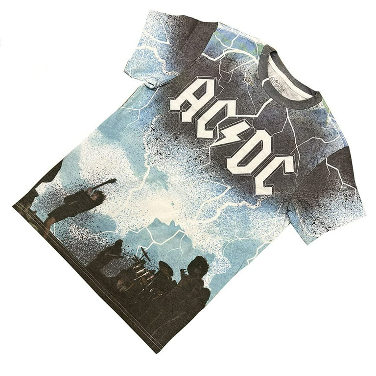 AC/DC Mens Classic Rock Shirt - Angus Young Vintage Oversize Panel Print Tee -