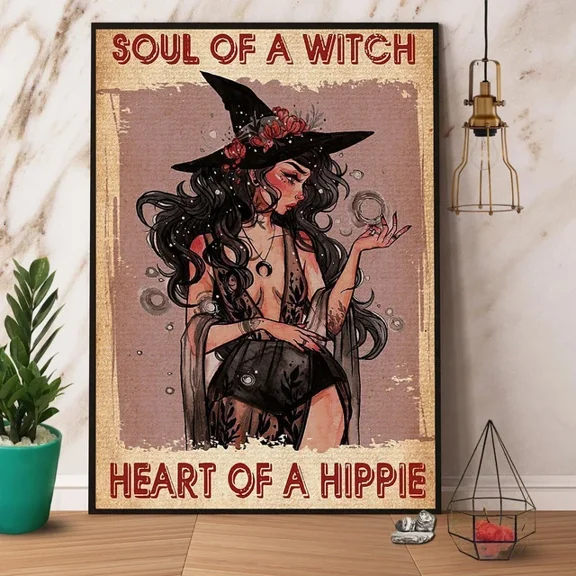 Kna Prints - Witch Soul Of A Witch Heart Of A Hippie Satin Poster, Wall Art Decor Wall Art Print For Home Decor, Living Room, Bedroom, Office, UNFRAMED-8x12