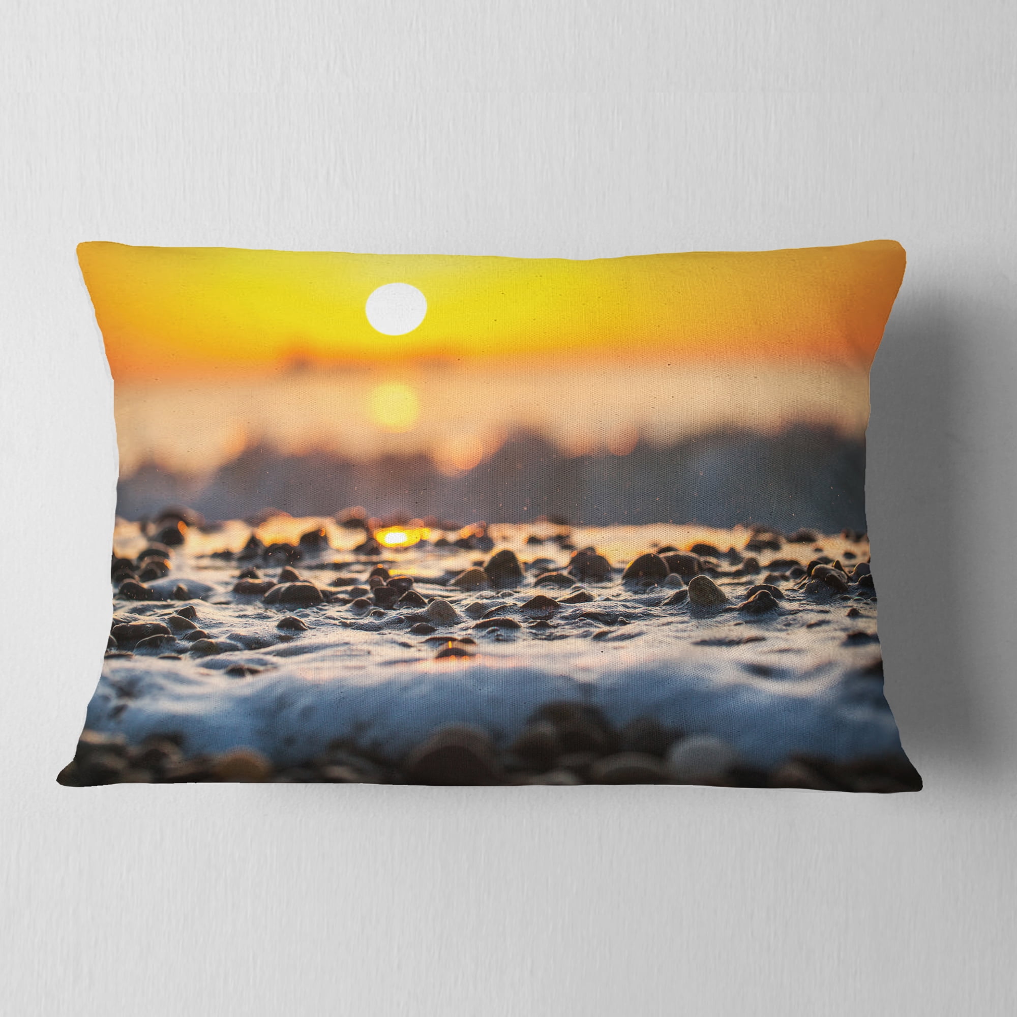 Designart Sunrise Giving Color for Sea Waters - Seascape Throw Pillow - 12x20