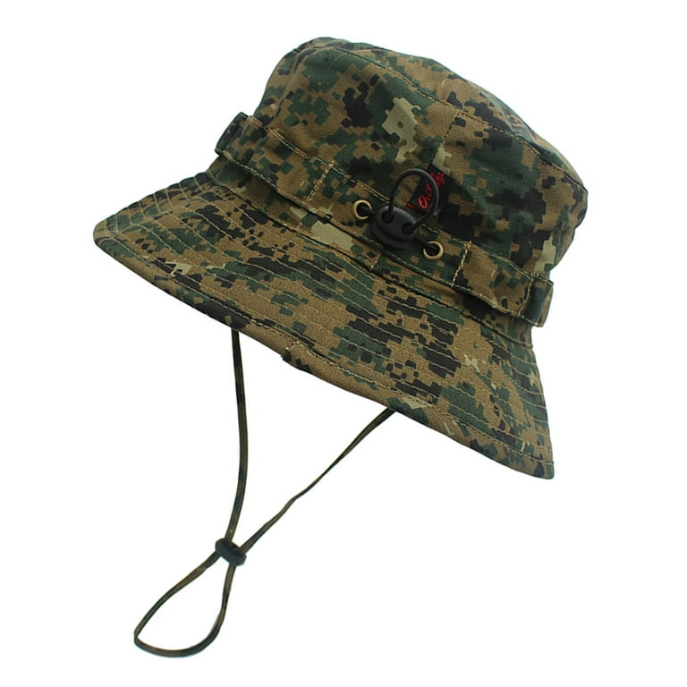 Camouflage Boonie Hat Ripstop Bucket Hat with Chin Strap for Sports Hunting  Fishing Sun Protection (Coffee Camouflage No.2）