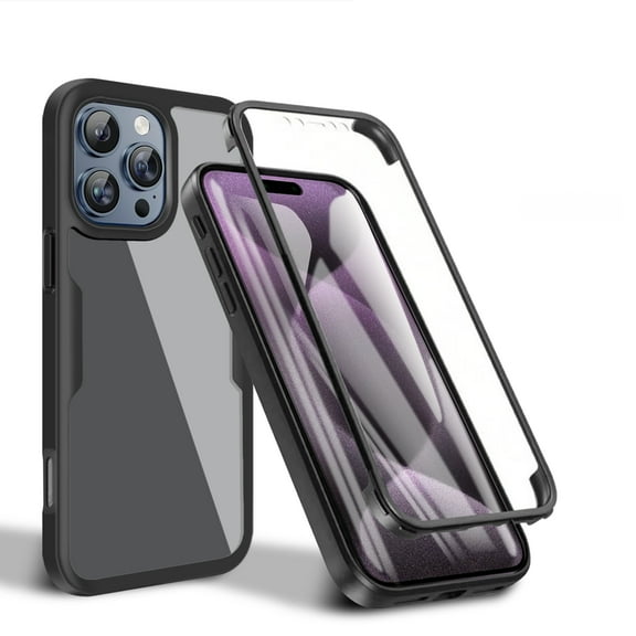 Dteck Full Body Protection Case for iPhone 16 Pro Max,Slim Transparent Case Built-in Screen Protector Shockproof TPU PC Back Cover for iPhone 16 Pro Max,Black