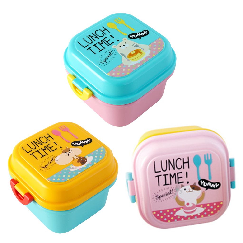 Cute Animal Pattern Plastic Lunch Bento Box Children Baby Snack Box Double  Layers Lunchbox Portable Microwave
