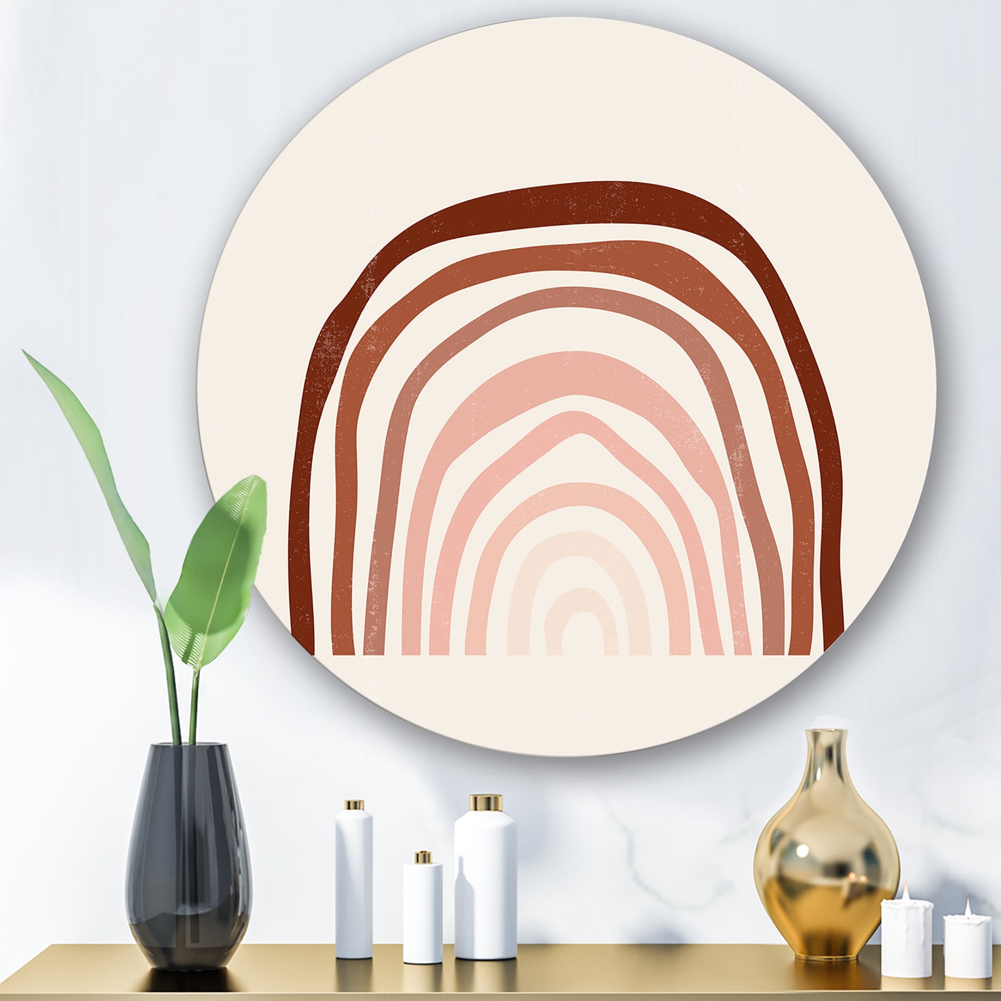 Designart 'Terracotta Minimalist Boho Art Rainbow I' Modern Circle Metal Wall Art 11x11 - Disc of 11