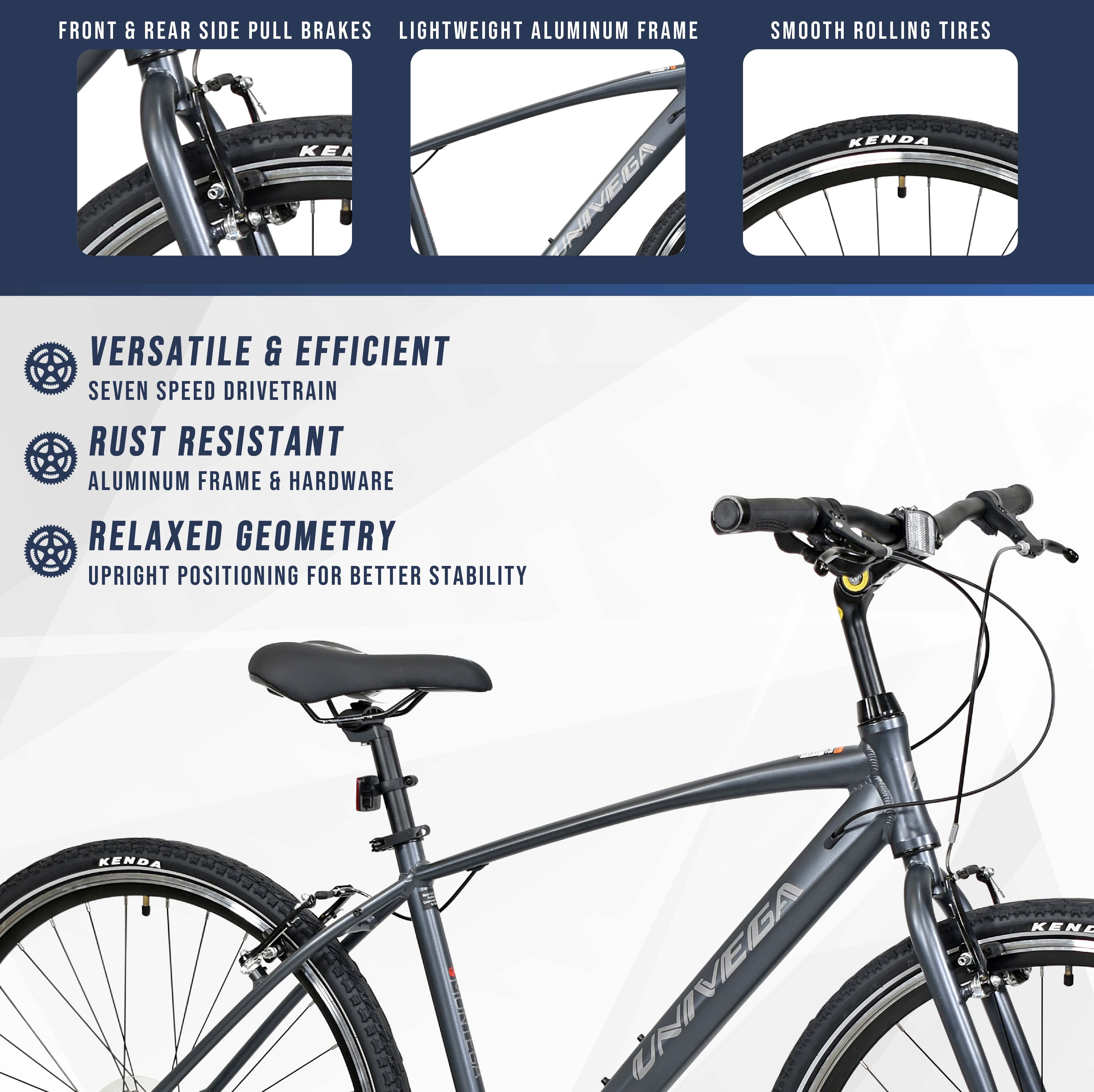 700C Univega Montega Step over Comfort Adult Bicycle, Medium Frame, Fits Rider 5'6" - 5'10", Unisex, Slate