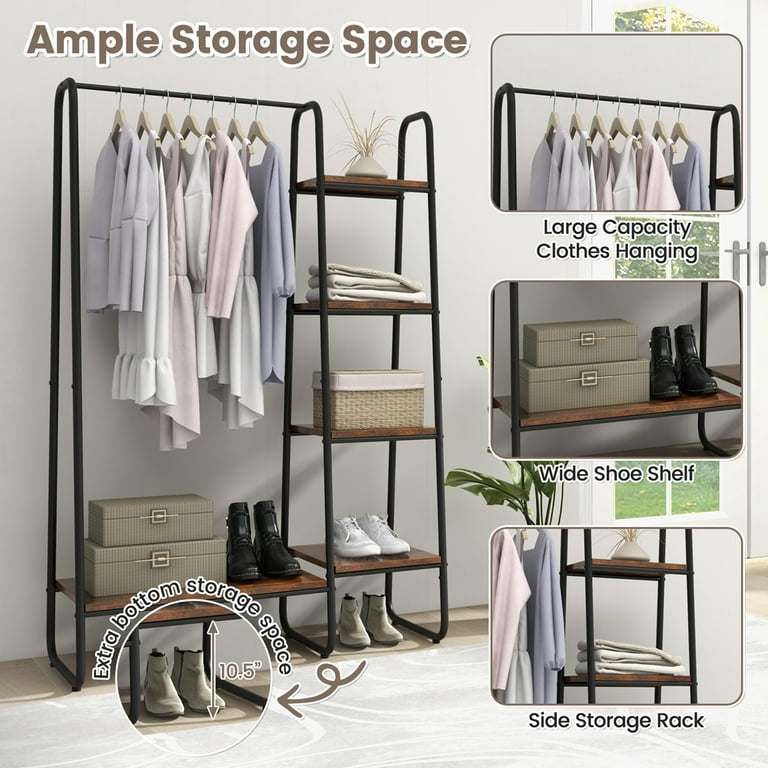 Adjustable Closet Organizer Kit with Shelves and Hanging Rods for 4 to 6  Feet - Costway