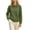 Army Green, variant on Women's Contrast Trim Collar Long Sleeve Top - Loose Fit 3-Button Placket Ribbed Cuff Casual Pullover