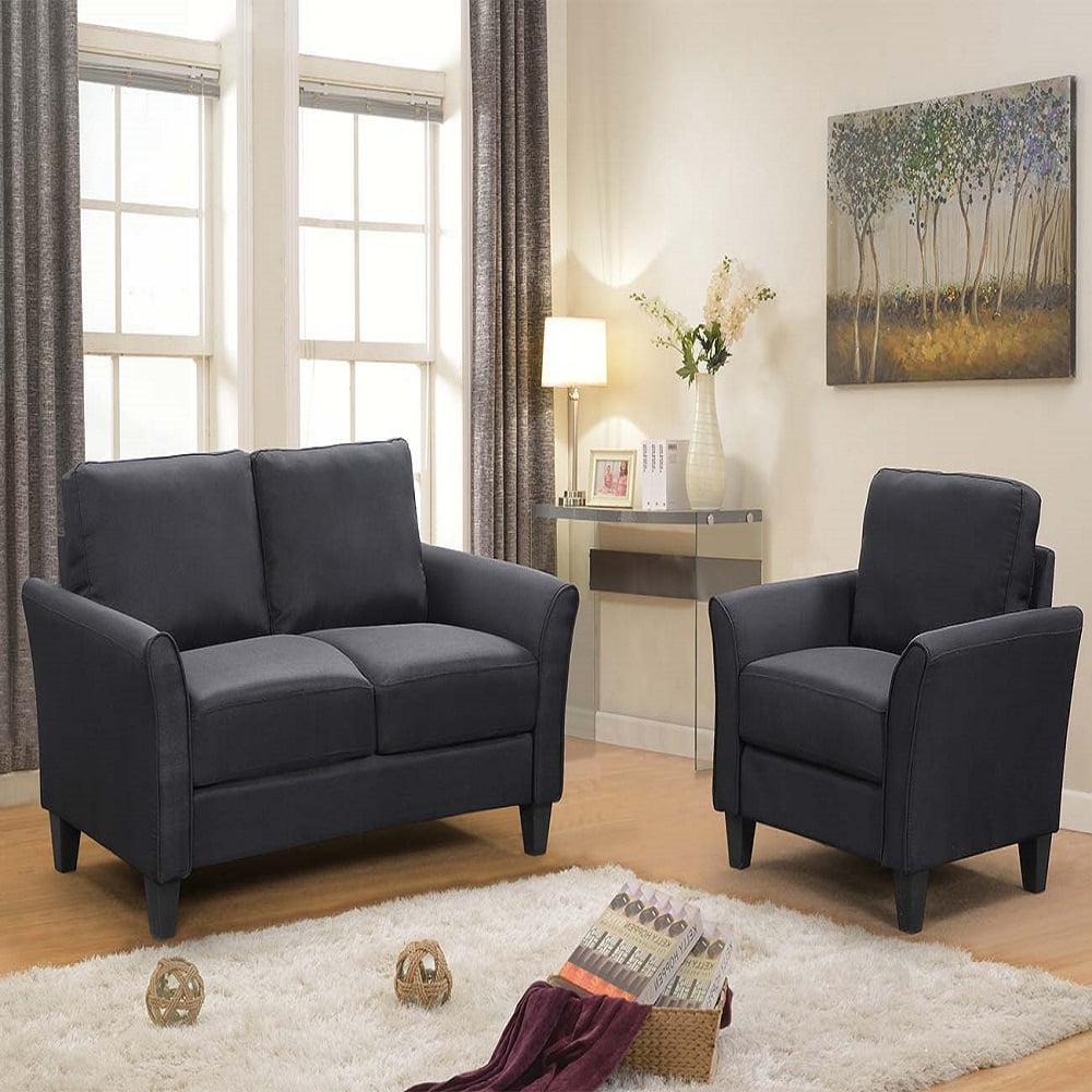 Kepooman Curved Arm Single Sofa Chair & Loveseat Sofa for Living Room, Black Kepooman Curved Arm Single Sofa Chair & Loveseat Sofa for Living Room, Black