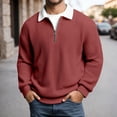 thumbnail image 2 of XIAOCHA Men's Waffle Knit Quarter Zip Sweater Oversized Long Sleeve Polo Neck Pullover Jumper Warm Preppy Daily Sweaters, 2 of 4