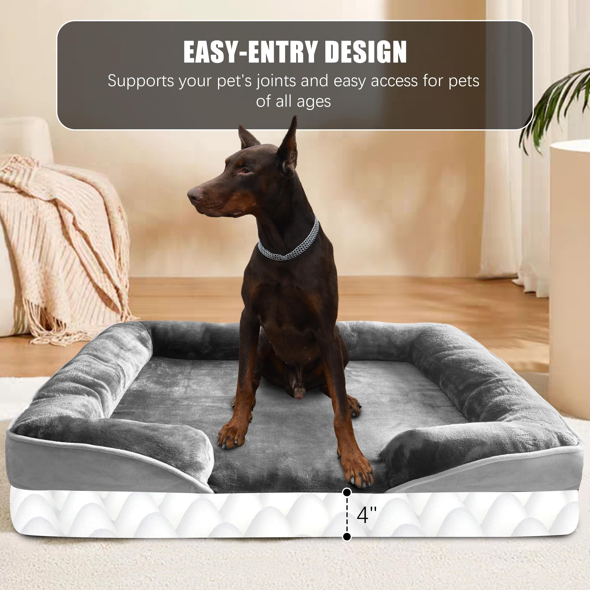 Dog Bed With Sides - Sofa Beds For Extra Large Dogs  Supportive Foam Pet Couch Washable Removable Cover Waterproof Lining And Non-slip Bottom Grey Xxl