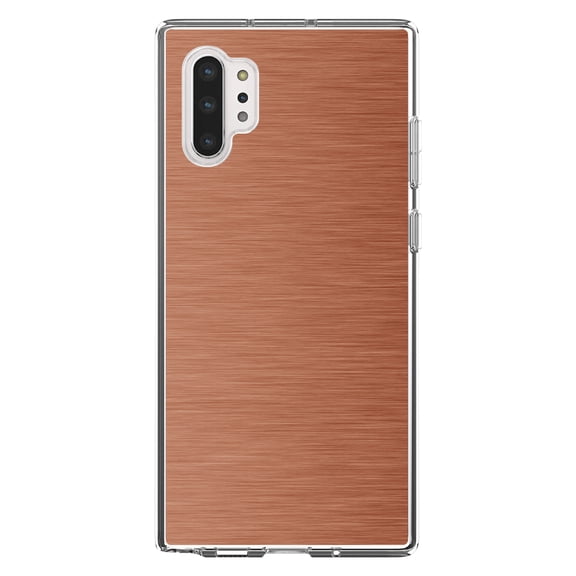 DistinctInk Clear Shockproof Hybrid Case for Galaxy Note 10 PLUS (6.8" Screen) - TPU Bumper, Acrylic Back, Tempered Glass Screen Protector - Orange Stainless Steel Image - Printed Stainless