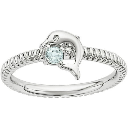 Stackable Expressions Aquamarine and Diamond Sterling Silver Dolphin Ring