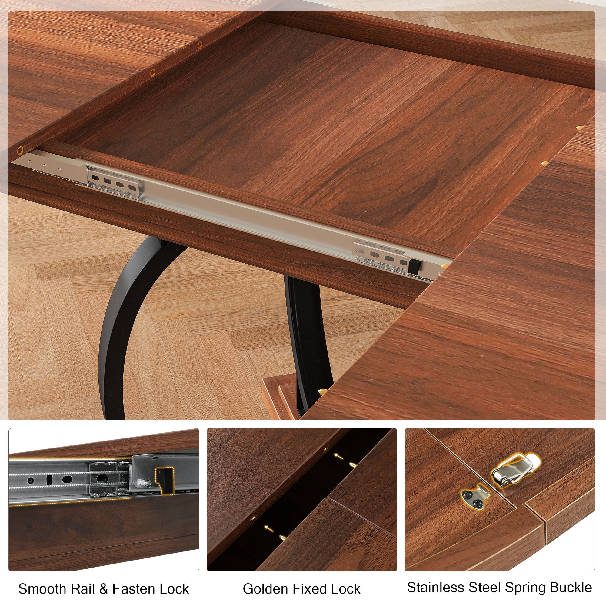Einhomn 59”Extendable Round Dining Table for 4-8 ,Dining Room Table with X-Shaped Heavy Duty Metal Base,Thickened MDF Board,Modern Kitchen Dining Table,Space Saving,Walnut