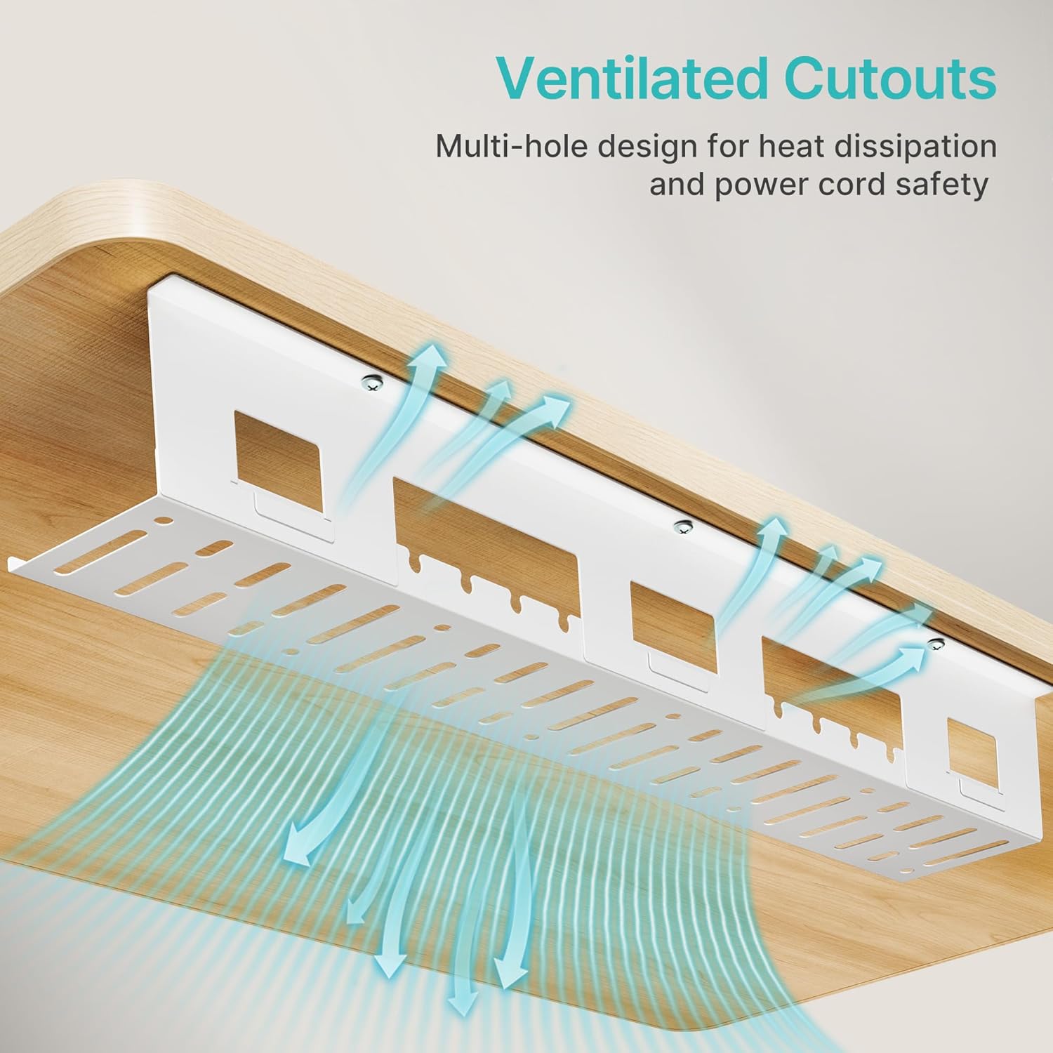 Under Desk Cable Management Tray, 31.5" Metal Cord Organizer Rack for Power Strips, Wires & Chargers, Easy Mounting Desk Tray for Home Office, White