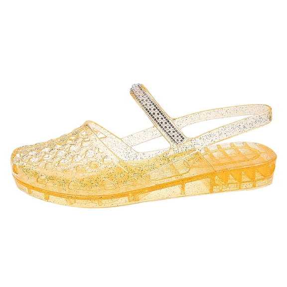 Clear Mary Jane Jelly Shoes for Women, Rhinestone Buckle Transparent Retro Glitter Hollow Grid Breathable Flat Sandals, Coquette Soft Beach Shoes