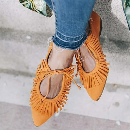 

Shoes for Women KKCXFJX Women s Pointed Toe Tassel Comfy Casual Shoes Solid Comfortable Low Heeled Single Shoes
