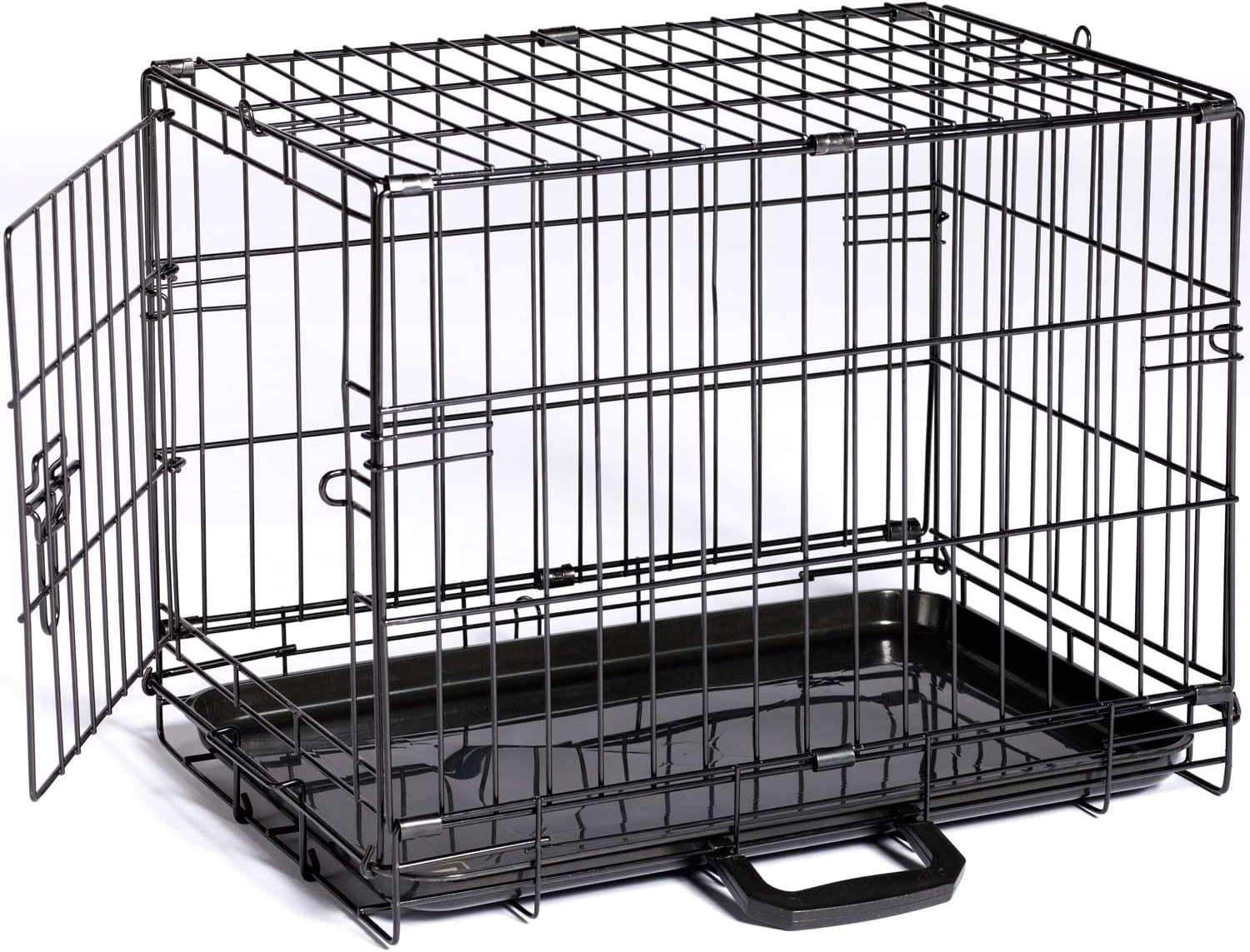 MONGJI Home On-The-Go Single Door Dog Crate - Extra Extra Small Collapsible Dog Cage for Travel, Indoor, and Outdoor Use, Foldable Kennel Design, Deep Plastic Pan - XXS, Black