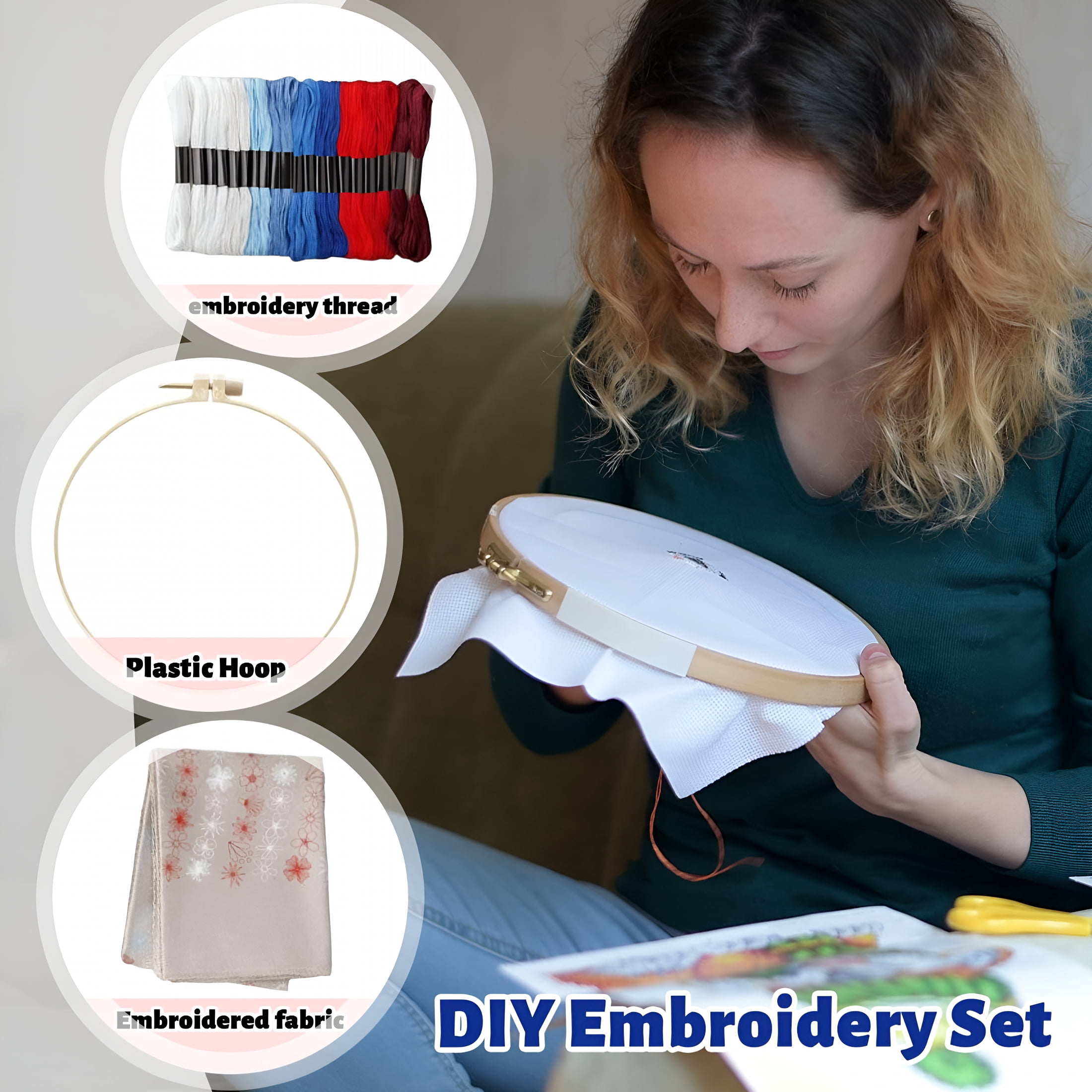 TUWAFE 2026 New Red,White Bloom Embroidery Kit,Us 250Th Anniversary Cross Stitch Kit,365-Day Floral American Flag Needlework Set,Full Range of Embroidery Starter Kits for Beginners Adults