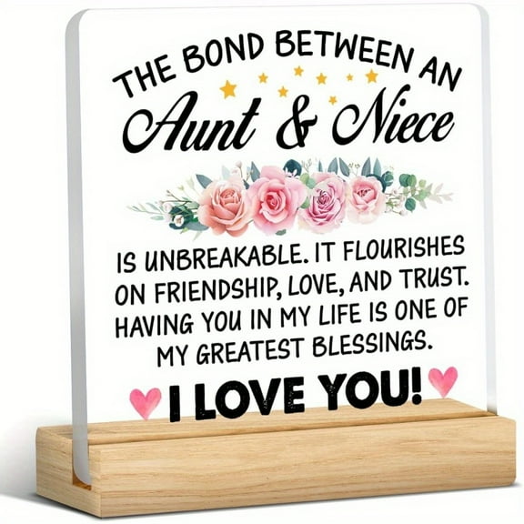 Aunt and Niece Acrylic Desk Plaque with Wooden Shelf - Meaningful Thank You Gift for Auntie