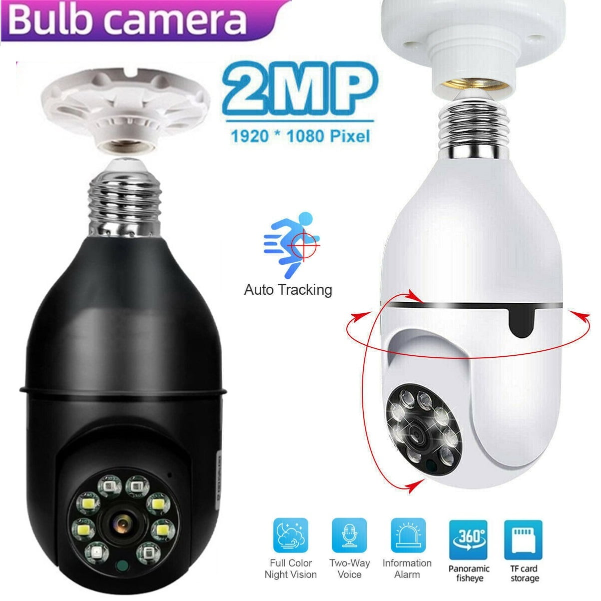 Wireless WiFi Light Bulb Camera Security Camera Home Remote Surveillance Camera 360 Degree Panoramic View Smart High-Definition Night Vision Camera 