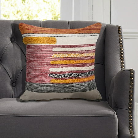 Gradient Stripe - LR Home Lines Stripes Gradient Abstract Multi Natural Pink Tufted Decorative Throw Pillow ( 18