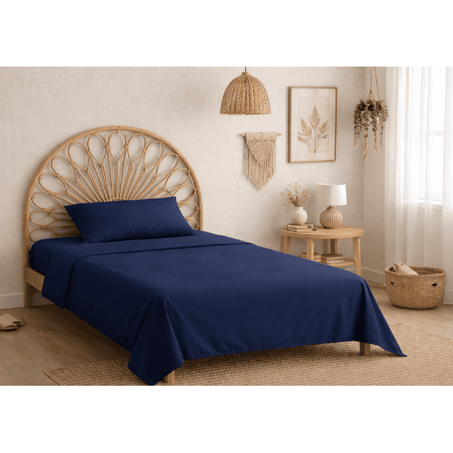 Juego De Sabanas Microfibra Soft Colores Lisos Individual Azul Marino Liso Sólido