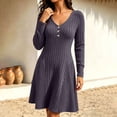 thumbnail image 3 of LEKWK Midi Dresses for Women Ribbed Knit V Neck A-Line Dresses Flowy Elegant Business Casual Office Work Fall Outfits Purple M, 3 of 8