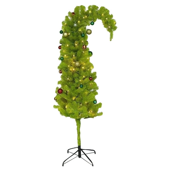 Artificial Lighted Christmas Tree For Indoor Use - 5.9ft Pre-Lit Tree with Sturdy Plastic & Metal Base, Customizable Decor Space, Ideal for Home, Office Festive Display