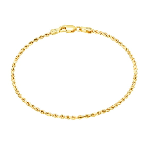 Nuragold 14k Real Yellow Gold 1.5mm Solid Rope Chain Diamond Cut Bracelet or Anklet (7"-9") Italian Jewelry for Men & Women