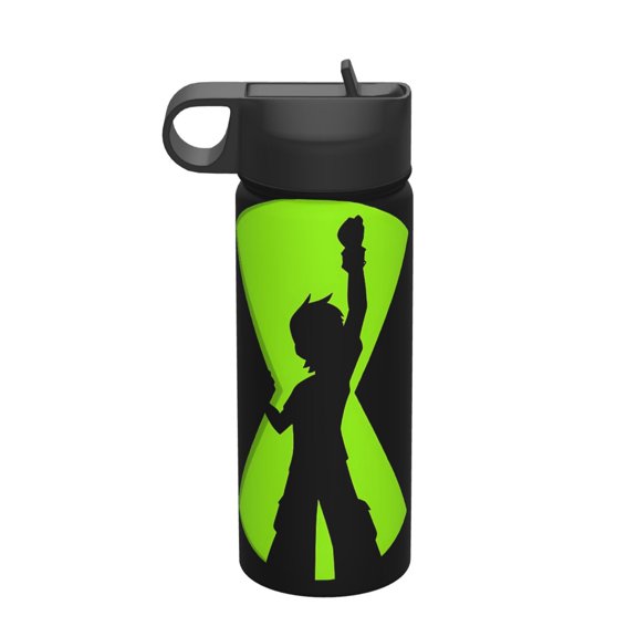 Ben 10 Insulated Stainless Steel Wide Mouth Water Bottle With Straw, 18oz Portable Leak Proof Drinking Bottle For Outdoor Office Travel School