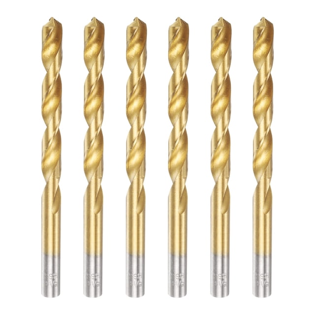 6 piezas Broca de torsión de titanio 5/16" de diámetro de perforación, brocas de acero de alta velocidad para metal endurecido, acero inoxidable, hierro fundido, madera, plástico