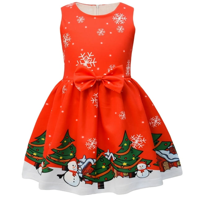 Petites Filles Enfant Noël Robes Filles Fête Danse Enfants Robe de Noël Robe de Fête 4t 21 Robes Enfants Uni X Manche Longue Manche Fille Tout-Petit T Courte Robe8 10 Colla Rouge 6-7 Ans